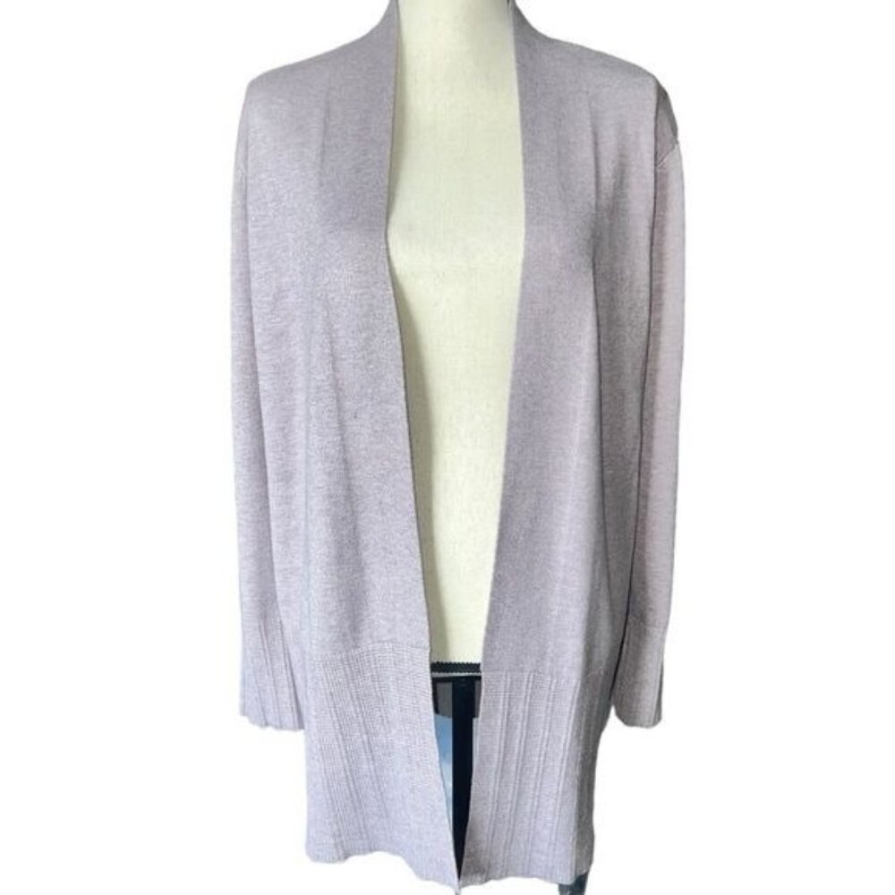Vida Milano Cardigan Womens L Lavender Wool Blend Open Front Knit Ribbed Hem